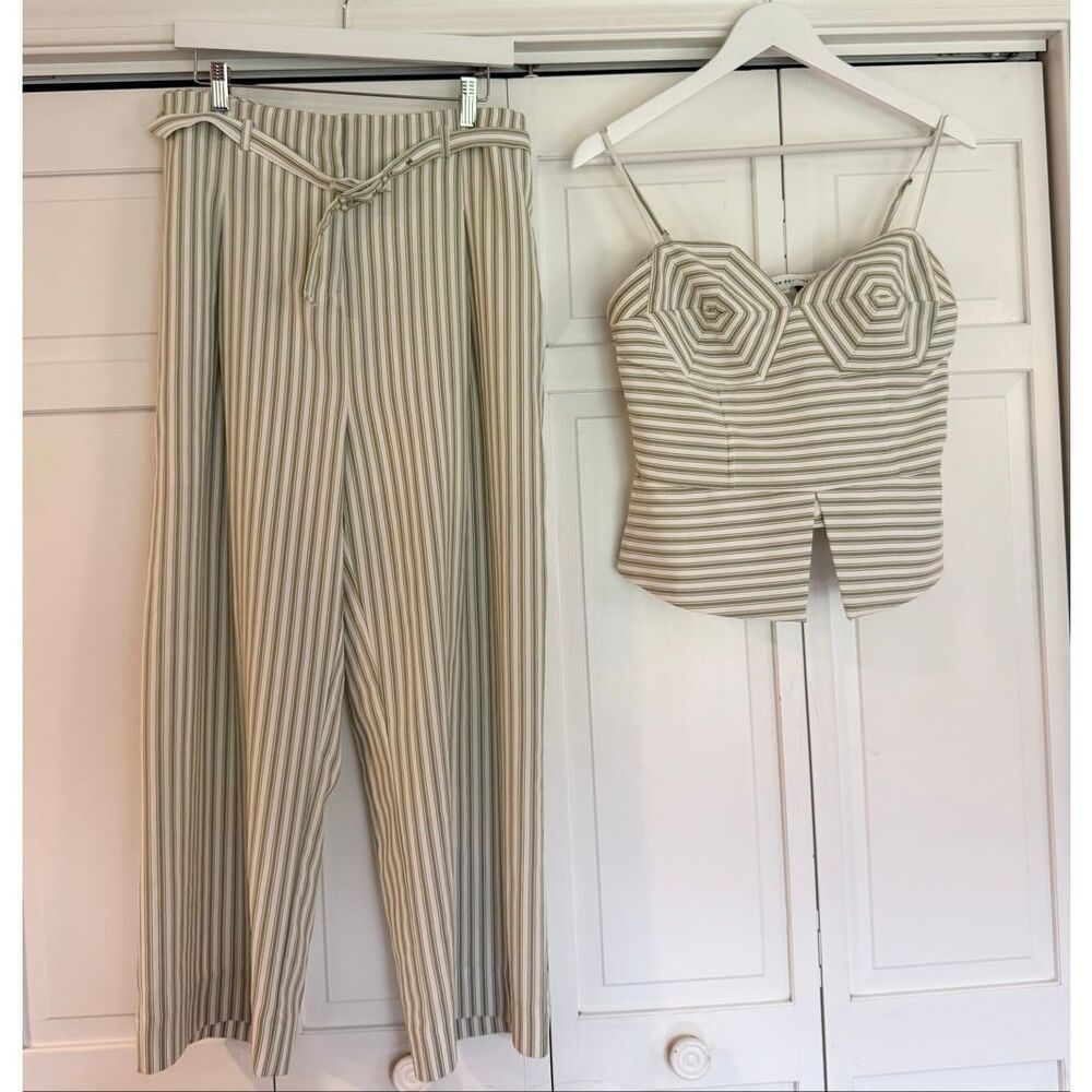 Anthropologie English Factory green striped trouser and tank set size XL - Picture 2 of 13